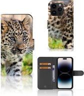 Coque iPhone 15 Pro Cuir PU Protection Etui Housse pour Bébé Leopard