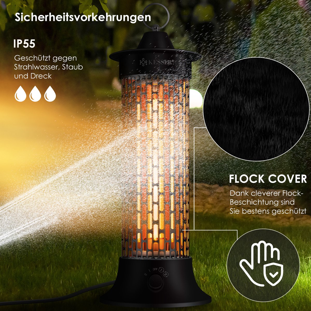 KESSER® Elektrische Kachel 1200W Terrasverwarmer Energiezuinig Infrarood Verwarming Staand Heater IP55 Verwarmer - Zwart – foto 4