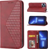 iPhone 15 Hoesje Bookcase - Rood - iPhone 15 wallet case - hoesje iPhone 15 bookcase - Kunstleer - Rood - GSMNed Wallet Softcase Bookcase - Met Koord - Ribbels
