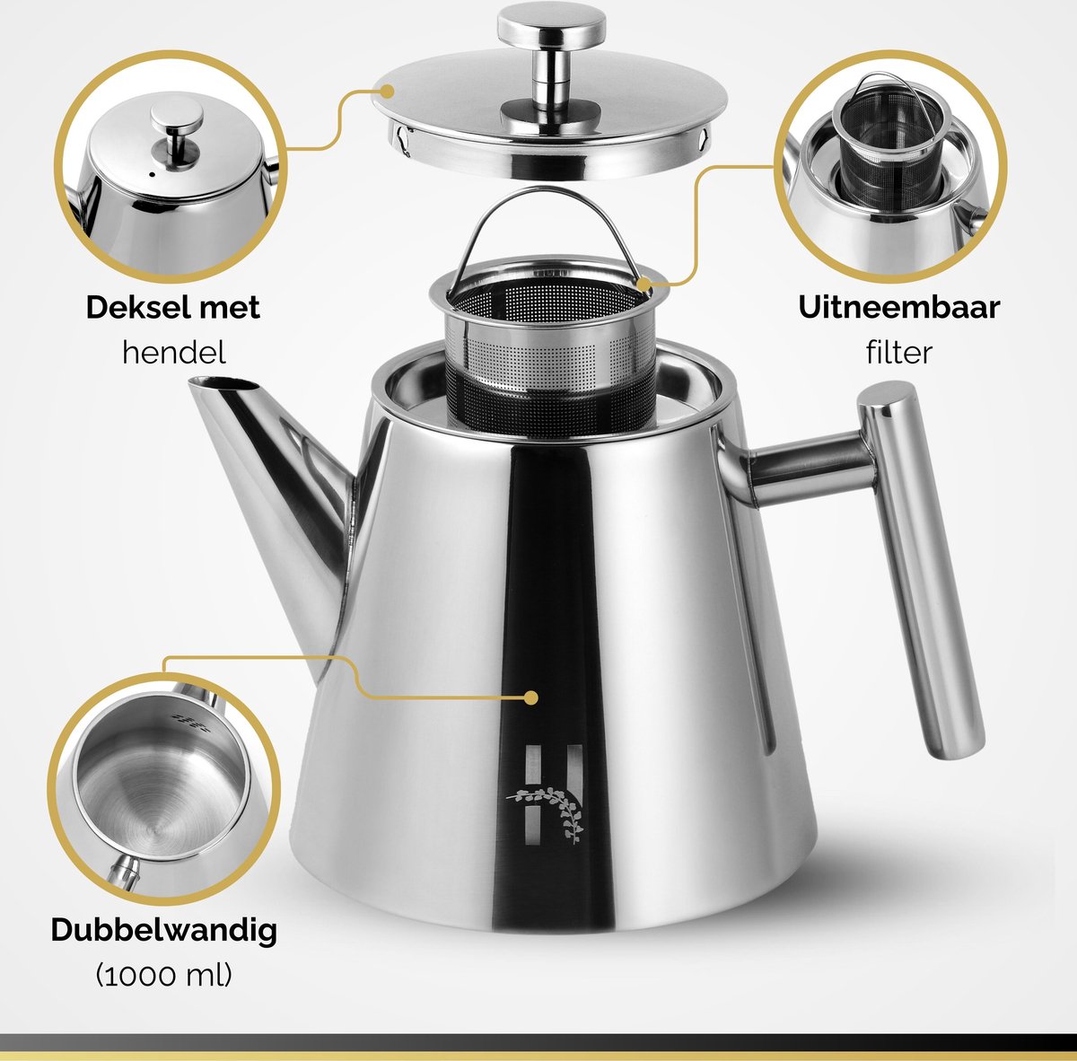 Theepot Kela Auron met Filter Zwart 0,7L Theepot Kela Auron met Filter Zwart 0,7L