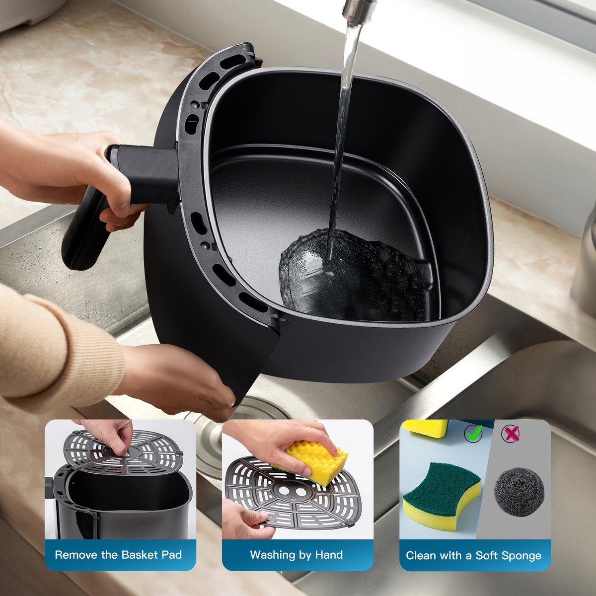 Afbeelding 2 van Aigostar HaydenX - airfryer - Heteluchtfriteuse 4 liter - temperatuurbereik 40 tot 200°C - 8 programma's - 1500W Zwart