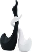 Liefdevol zwanenstel van keramiek in zwart en wit - sculpturenset van 2 zwanen - decoratie woonkamer 23 cm hoog - decoratief figuur zwanen zwart wit als cadeau - zwanengeluk