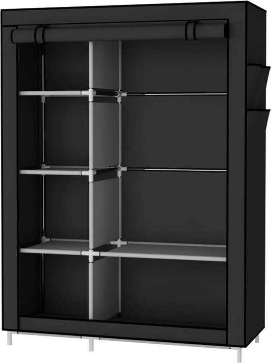 Organiseur de placard, étagères de rangement pour vêtements, housse en Tissus non tissé avec poches latérales, 105 x 45 x 170 cm, Zwart