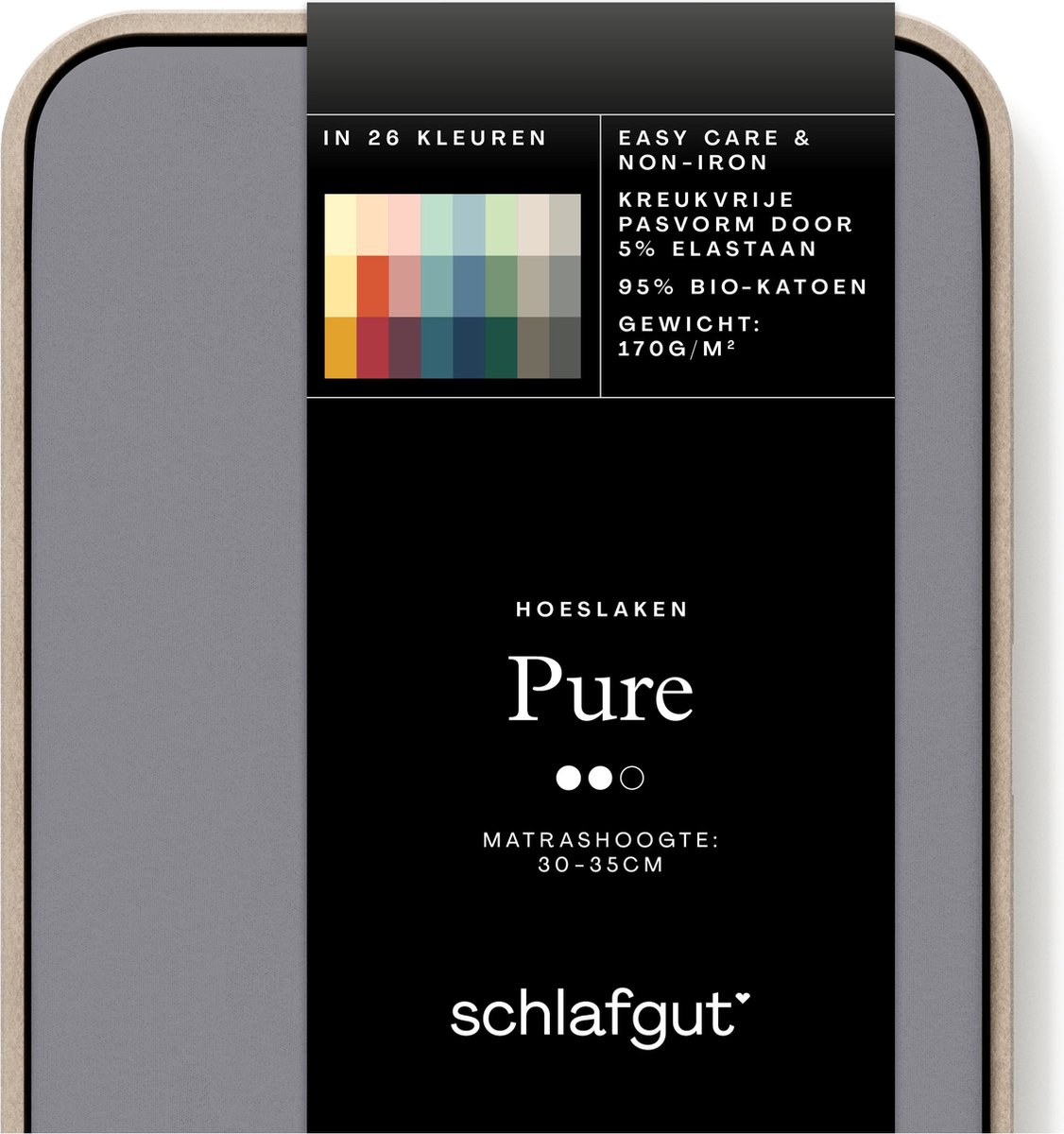 Schlafgut Pure Bio Katoen Jersey Hoeslaken XL - 180x200 - 200x220 128 Grey Mid