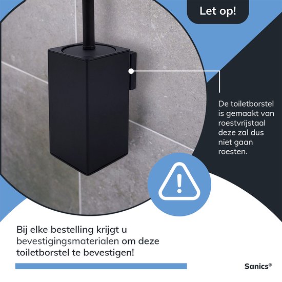 Sanics® Seal WC borstel met Houder Zwart - Toiletborstel - Toiletborstelhouder - WC borstelhouder - Hangend - RVS