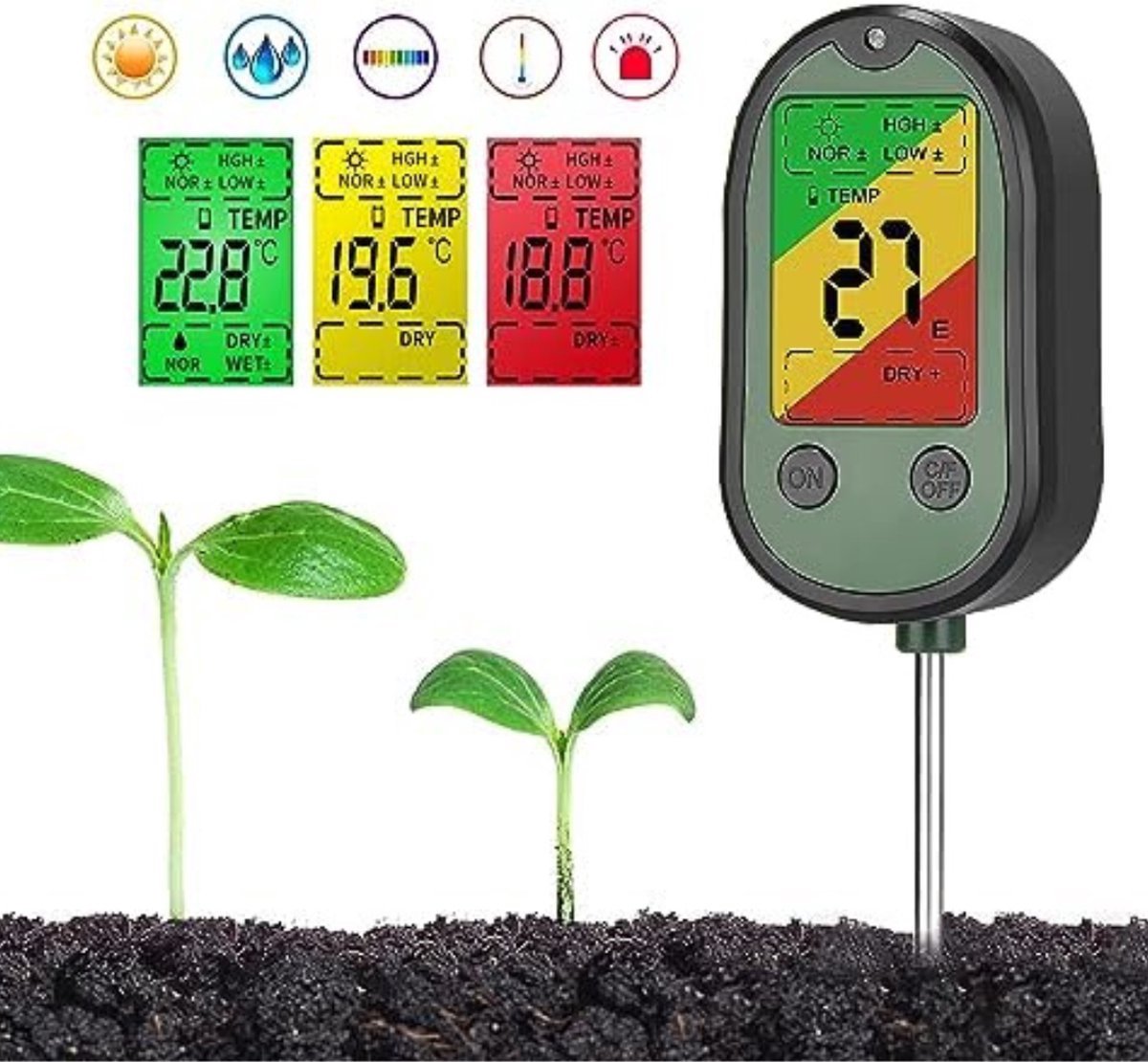 HYCKee Vochtsensor voor de bodem, meetinstrument voor plantenaarde, tuin, boerderij, gazon, binnen en buiten, geen batterijen nodig