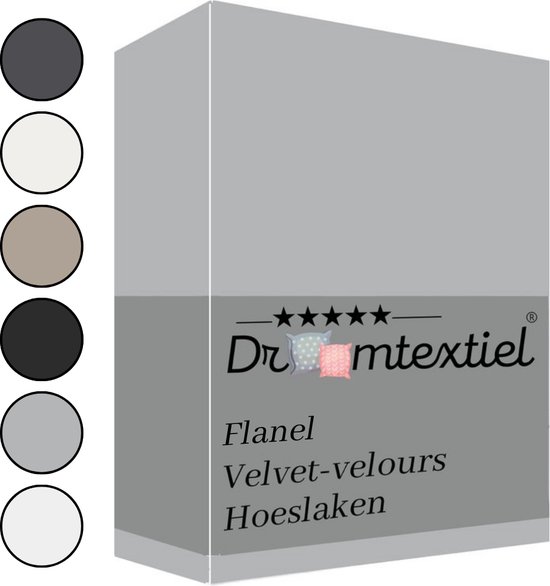 Droomtextiel Zachte Flanel Velvet Hoeslaken Grijs Eenpersoons 90x200 cm - Hoogwaardige Kwaliteit - Super Zacht