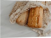 Acrylglas - Verse Broodjes in Gehaakt Tasje - 100x75 cm Foto op Acrylglas (Met Ophangsysteem)