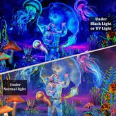 Ulticool - Astronaut Kwallen Jellyfish - Glow in the Dark Tapestry Decoratie Magic - Psychedelisch - Blacklight Party Wandkleed Achtergronddoek - 200x150 cm - Backdrop UV Lamp Reactive - Groot wandtapijt - Poster - Neon Fluor Verlichting