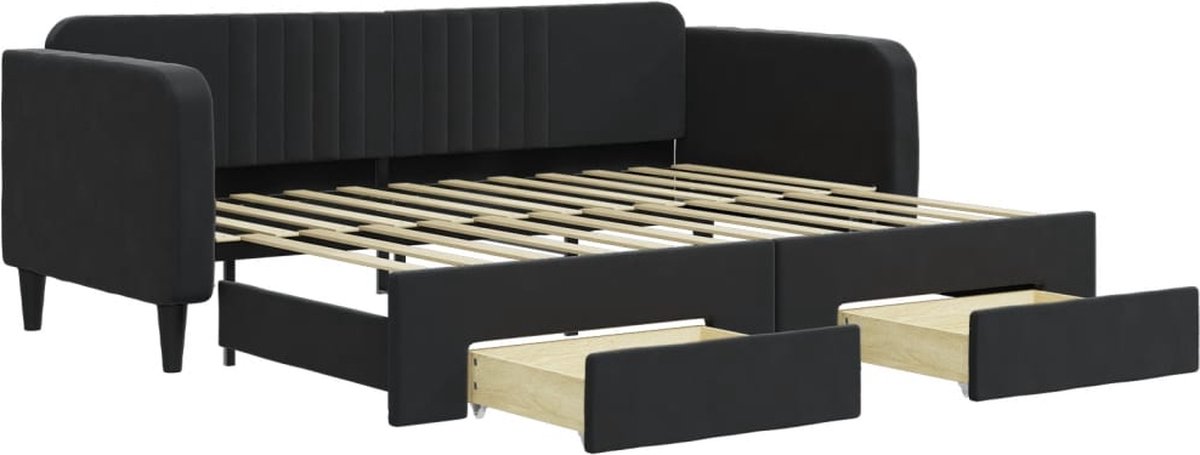 vidaXL Slaapbank - met - onderschuifbed - en - lades - 90x200 - cm - fluweel - zwart