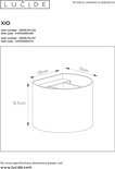 Technische tekening van de matgouden XIO wandlamp met afmetingen.