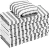 Set de 8 torchons de cuisine en microfibre super absorbants, doux et épais (400 g/m², 117 g/pièce), motif à carreaux avec nœuds suspendus, 65 x 45 cm, gris