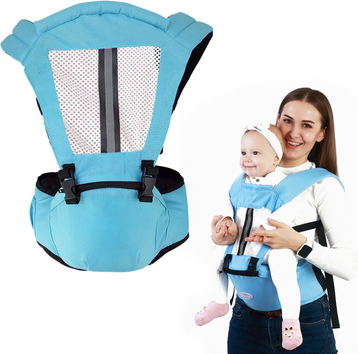 Babydrager, babydrager voor pasgeborenen vanaf de geboorte, babyheupzitting, met verstelbare riem en tas, babydrager naar voren kijkt, draagdoek baby, voor zuigelingen en peuters