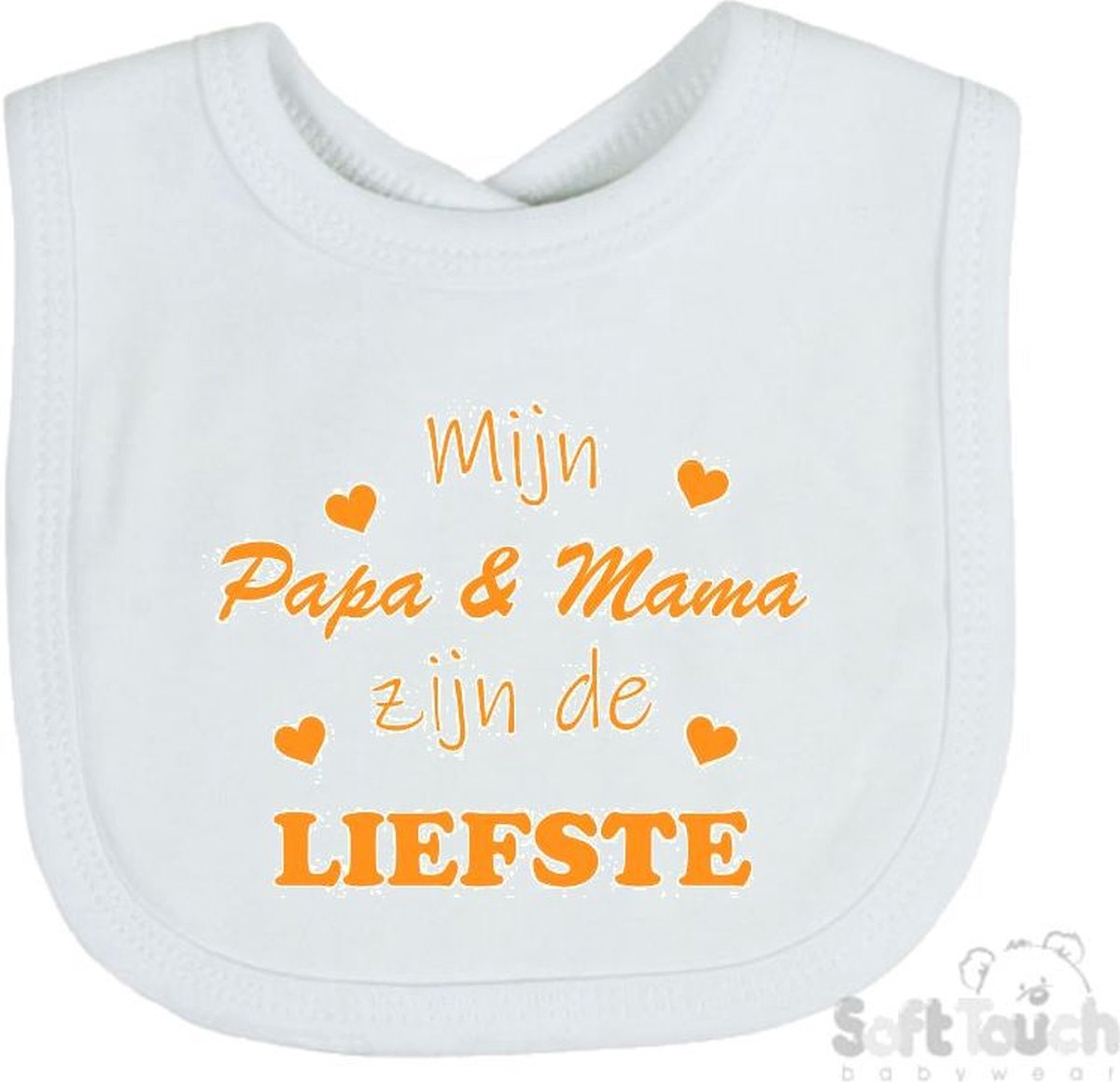 Goedkoopste Soft Touch Slabber Slabbetje Slab Mijn Papa & Mama zijn de liefste Unisex Katoen Wit/mosterd Maat 33x22 Cm