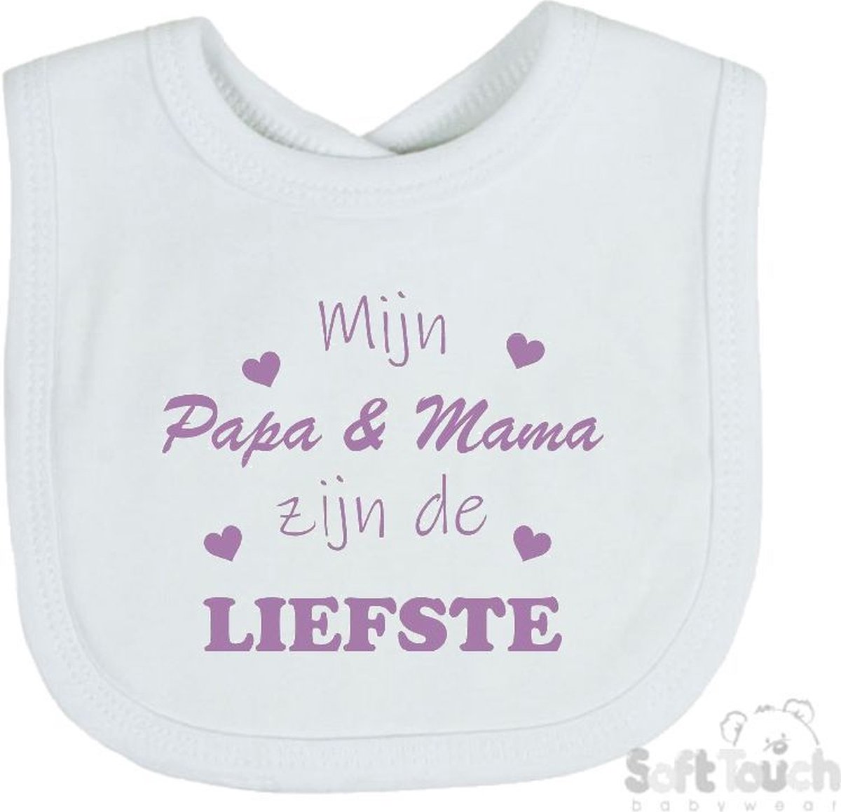 Goedkoopste Soft Touch Slabber Slabbetje Slab Mijn Papa & Mama zijn de liefste Unisex Katoen Wit/lila Maat 33x22 Cm