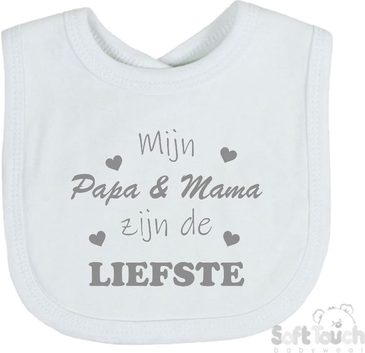 Goedkoopste Soft Touch Slabber Slabbetje Slab Mijn Papa & Mama zijn de liefste Unisex Katoen Wit/grijs Maat 33x22 Cm