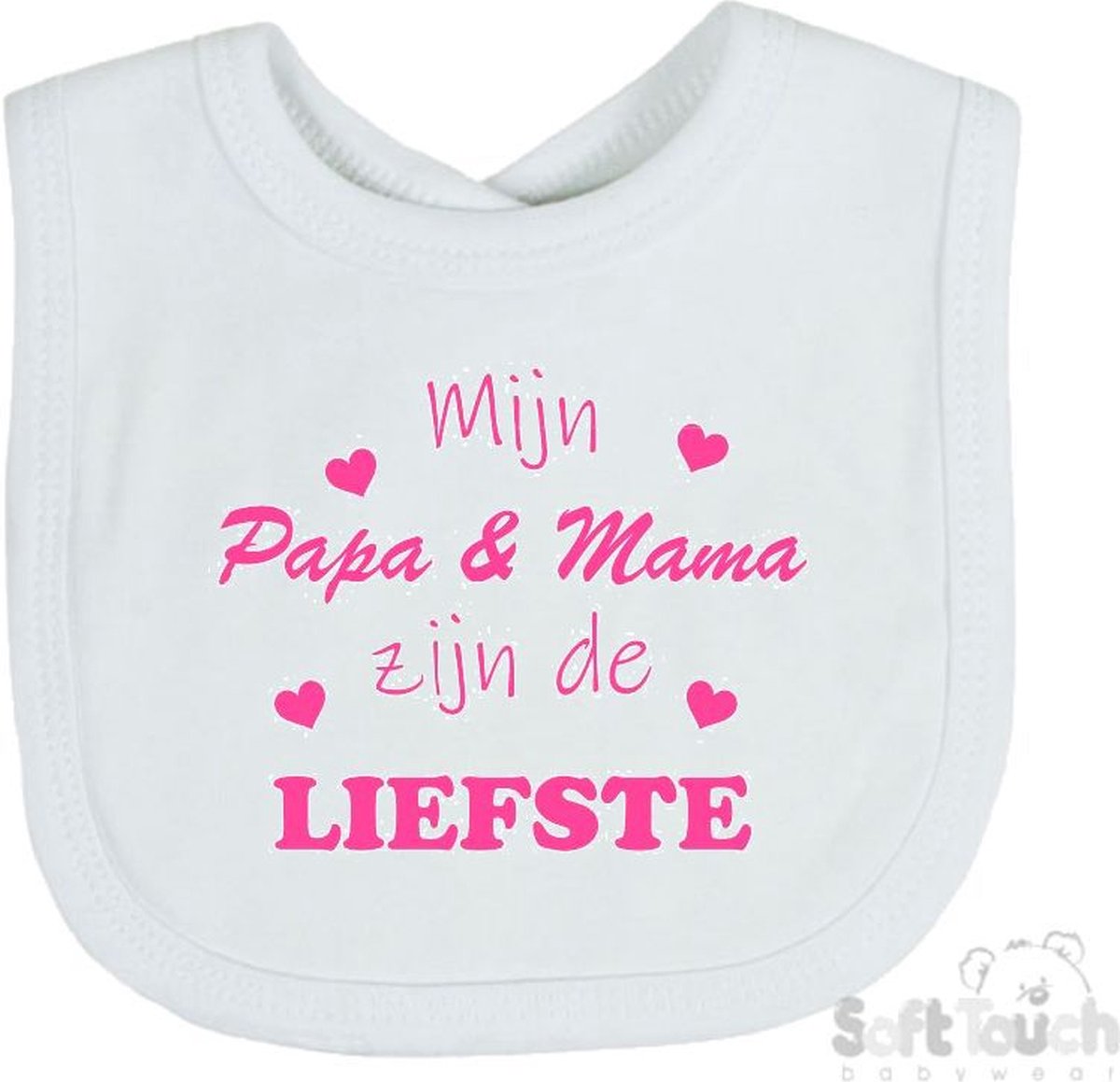 Goedkoopste Soft Touch Slabber Slabbetje Slab Mijn Papa & Mama zijn de liefste Unisex Katoen Wit/roze Maat 33x22 Cm
