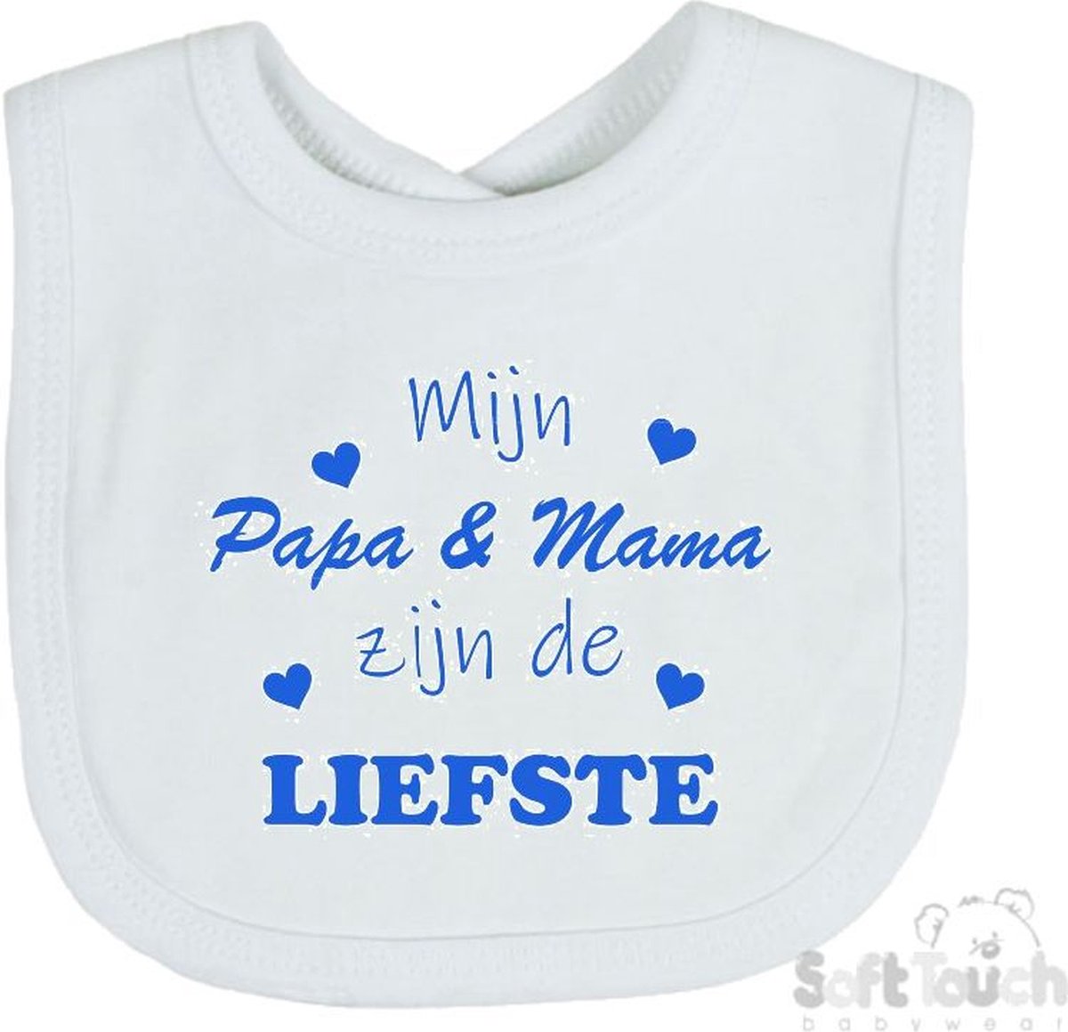 Goedkoopste Soft Touch Slabber Slabbetje Slab Mijn Papa & Mama zijn de liefste Unisex Katoen Wit/blauw Maat 33x22 Cm