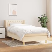 The Living Store Boxspringbed - Crème - 203x103x78/88 cm - Met Verstelbaar Hoofdbord - Pocketvering Matras - Middelharde Ondersteuning - Huidvriendelijk Topmatras