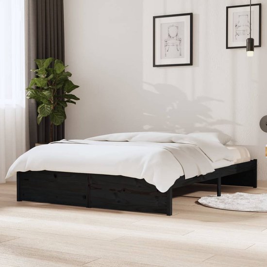The Living Store Cadre de lit en bois de pin Massief – Zwart – 205,5 x 145,5 x 31 cm – Convient pour Matras 140 x 200 cm – Assemblage requis
