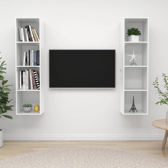 The Living Store tv-meubel set - Hoogglans wit - 37 x 37 x 142.5 cm (B x D x H)