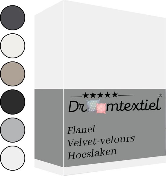Droomtextiel Flanel Velvet Velours Hoeslaken Wit Lits-Jumeaux 180x200 cm - Hoogwaardige Kwaliteit - Fluweel Zacht