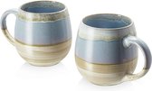2 x 620 ml - koffiekopjesset / beker - moderne keramische mok - grote koffiemok - Kiln Glaze blauw