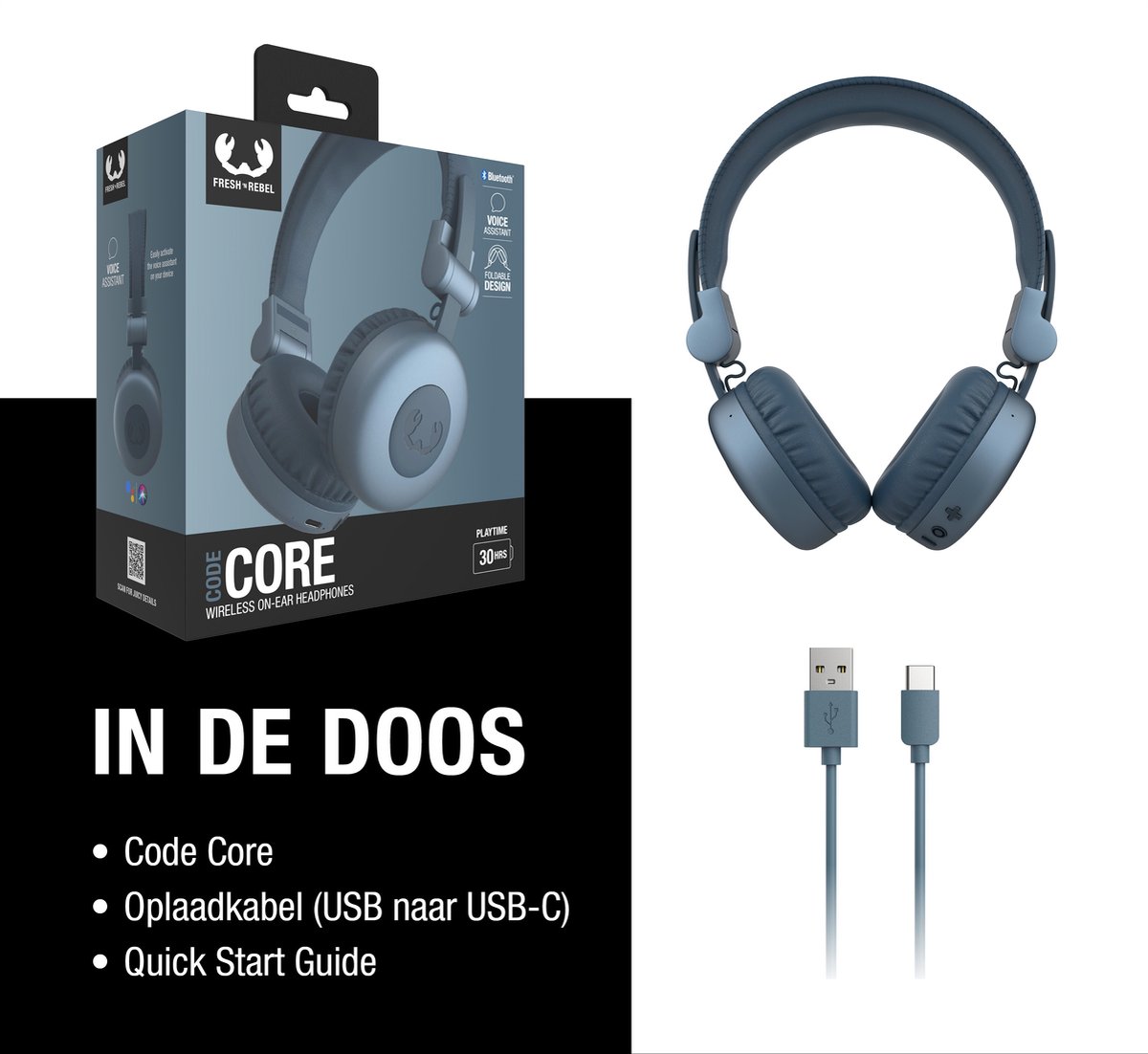 Fresh ‘n Rebel Code Core – Draadloze on-ear koptelefoon – Bluetooth - 30 uur Speeltijd - Dive Blue – foto 4