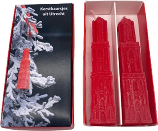 Domkaars Utrecht - cadeaudoosje Kerst met twee kaarsen - Domtoren Utrecht kaars - cm - rood
