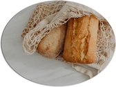 Dibond Ovaal - Verse Broodjes in Gehaakt Tasje - 108x81 cm Foto op Ovaal (Met Ophangsysteem)