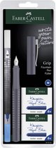 Ensemble stylo plume Faber-Castell - Grip 2010 - M - gris pommelé - avec gomme à encre et cartouches d'encre - FC-202038
