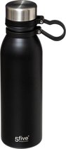 Drinkfles RVS Thermosfles Zwart, BPA-Vrij + Lekvrij | 600 ml Isoleerfles, Vacuüm, Waterfles, Sport Fitness, Fietsen, Waterbidon Sportbidon