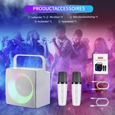Karaoke Set - 2 UHF Draadloze Microfoons - Stemveranderende Effecten - LED-Verlichting - 4000mAh Batterij