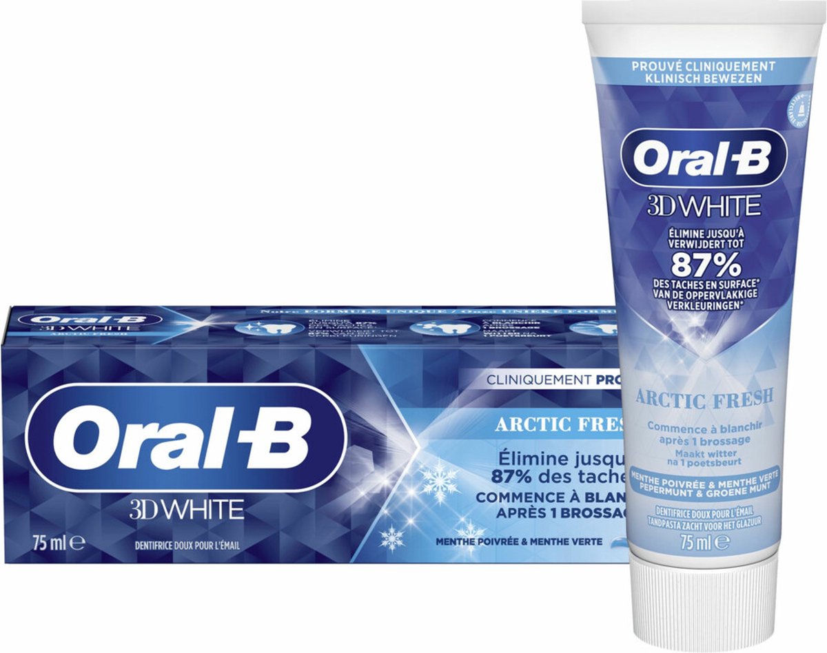 Bol.com Oral-B Tandpasta 3D White Arctic Fresh - 12 x 75 ml - Voordeelverpakking aanbieding