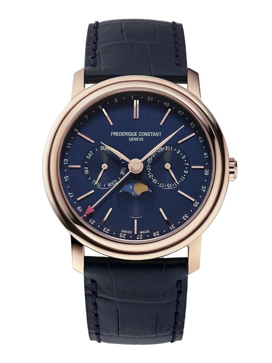 Frédérique Constant Classics Index Business Timer FC-270N4P4 Horloge - Leer - Blauw - Ø 40 mm