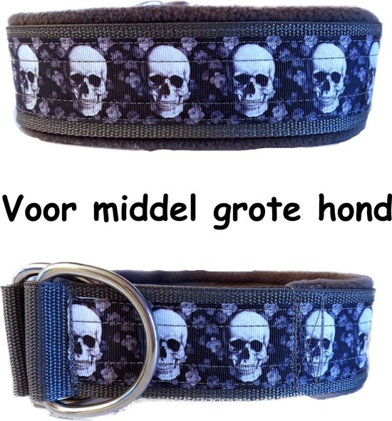 Sliphalsband - Grijs - Maat M - Anti trek halsband - Halsband - Hondenhalsband - Skull - Doodshoofd - Day of the dead