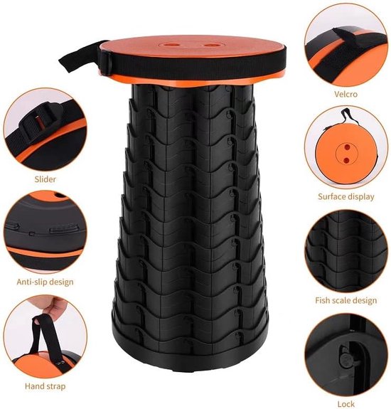 Tabouret Pliable Camping Portable - Support 200 Kg - Hauteur Réglable 6-45 Cm - Avec Coussin Et Sac - Léger 1 Kg