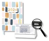 MGPcards - Agenda 2024 - A5 (21,5x15,5 cm) - Foliedruk - Week op 2 pagina's - Ruime Vakken - Pastel + Burokalender Zwart