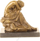 Bronzen Vrouw Beeld - Sierlijke Marmeren Voetplaat - Unieke Kunst Decoratie - Vrouwelijke Schoonheid