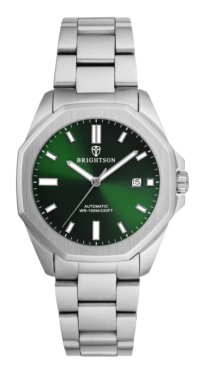Brightson The Prestige - Horloge heren automatisch - Waterdicht - Saffierglas - 316L roestvrijs staal - Zilver / Groen