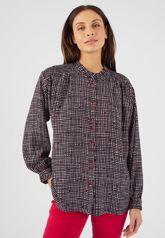 Damart - Blouse met smokwerk en volants - Dames - Zwart - 38