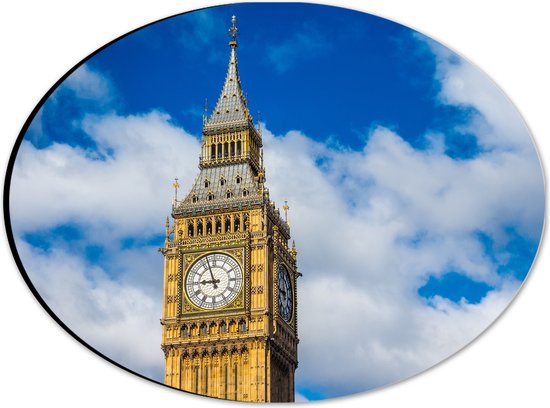 Dibond Ovaal - Top van de Big Ben onder Schapenwolken in Londen - 28x21 cm Foto op Ovaal (Met Ophangsysteem)