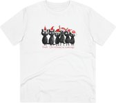 T Shirt Dames Heren - Kerstmis Komt Eraan - Met Grappige Katten Illustratie Print - Wit - XS