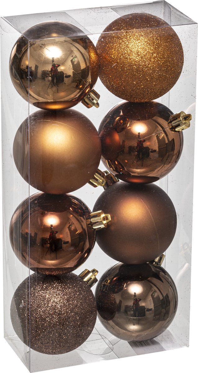 Atmosphera kerstballen - 8x stuks - brons - kunststof - 7 cm