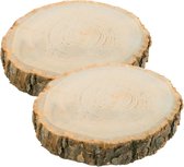 Chaks Decoratie boomschijf met schors - 2x - hout - D26 x H4 cm - rond - Onderborden/kaarsenplateaus