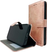 HEM Stylish Book Case (convient pour 15 Plus) Coque iPhone 15 Plus avec 3 découpes pour cartes + compartiment photo - Étui portefeuille - porte-cartes - Or rose