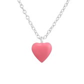 Joy|S - Zilveren roze hartje hanger met ketting 39 cm - Sterling zilver 925