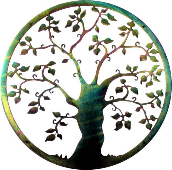 Tree of life groot 75cm - Metaal - kleurrijke olieachtige gloed (gepassiveerd) - uniek design