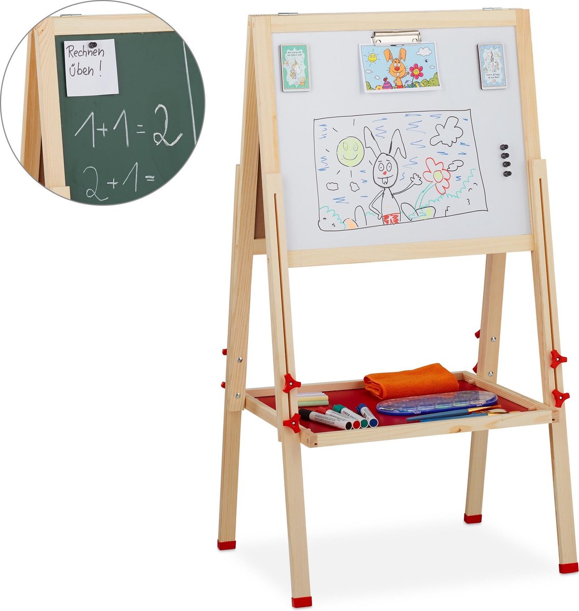 kamp adviseren Trottoir Relaxdays schoolbord kinderen - krijtbord & whiteboard - tekenbord -  magneetbord - op ezel | bol.com