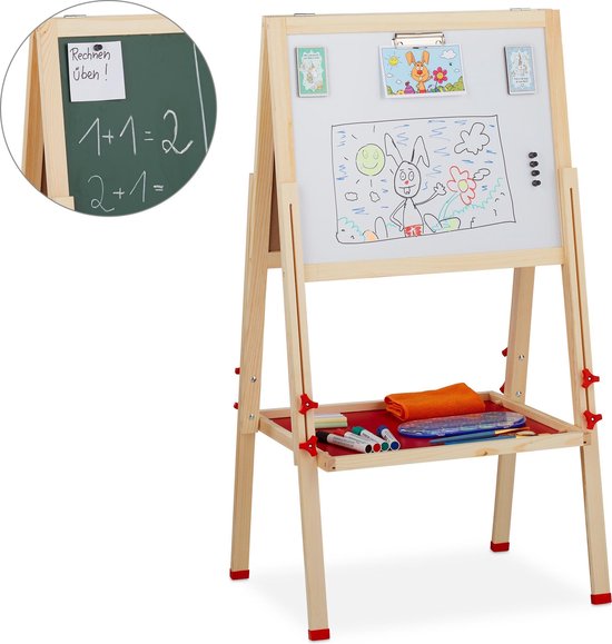 Relaxdays schoolbord kinderen - krijtbord & whiteboard - tekenbord -  magneetbord - op ezel | bol.com